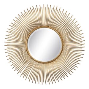 Espejo decorativo redondo de diseño art decó hierro color dorado
