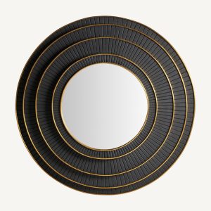 Espejo decorativo redondo diseño art decó madera de mango acabado negro y oro