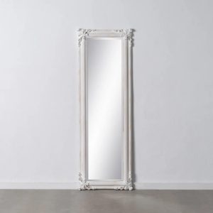 Espejo vestidor rectangular diseño clásico vintage madera de paulonia acabado blanco rozado con ornamentaciones