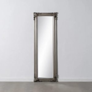 Espejo vestidor rectangular diseño clásico vintage madera de paulonia acabado plata envejecido con ornamentaciones