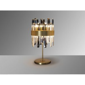 Lámpara de sobremesa LED de diseño art decó metal dorado y cristal transparente prisma2