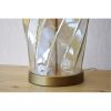 Lámpara de sobremesa de diseño moderno vidrio ámbar metal oro envejecido pantalla cilíndrica lino blanco4