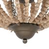 Lámpara de techo araña diseño clásico vintage metal y cuentas de madera natural4
