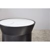Mesa auxiliar redonda de diseño cilíndrico vuintage chapa de madera fresno negro mate cerámico acabado mármol blanco y gris3