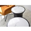 Mesa auxiliar redonda de diseño vintage NEDA madera de fresno negro mate y cerámico acabado mármol blanco y gris