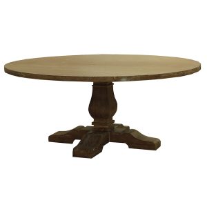 Mesa comedor redonda diseño clásico rústico madera roble acabado natural pata central tallas