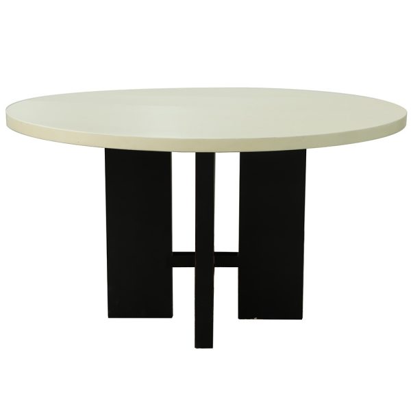 Mesa comedor redonda diseño moderno madera roble lacado blanco y negro