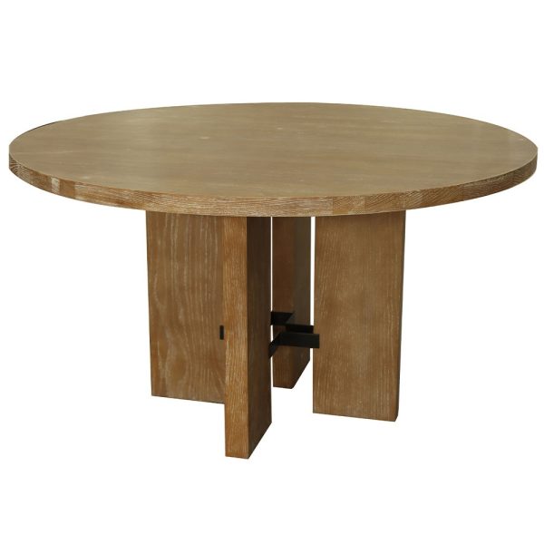 Mesa comedor redonda diseño rústico madera roble acabado natural