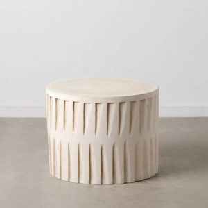 Mesa de centro diseño vintage tallas madera de suar blanco rozado
