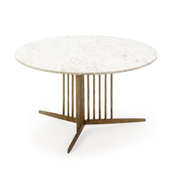 Mesa de centro redonda diseño vintage Art Decó mármol blanco y metal dorado (1)