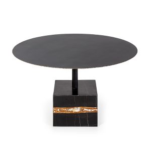 Mesa de centro redonda diseño vintage metal y mármol negro