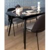 Mesa de comedor de diseño moderno CANDELA 160-200 acero negro y sobre imitación mármol