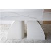 Mesa de comedor ovalada piedra sinterizada acabado marmol blanco y gris fresno teñido blanco3