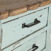 Mesita de noche de diseño clásico provenzal madera de olmo natural y azul con efecto envejecido tiradores metal5