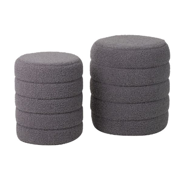 Set 2 puffs cilíndricos diseño moderno tapizado bouclé gris (1)