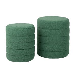 Set 2 puffs cilíndricos diseño moderno tapizado bouclé verde (1)