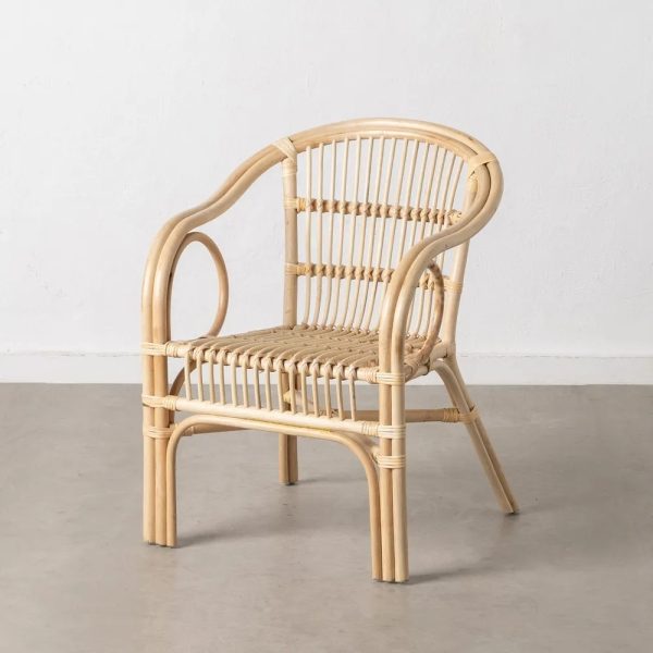 Silla con reposabrazos de diseño vintage colonial ratán acabado natural