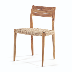 Silla para exterior diseño vintage madera maciza teka y asiento ratán sintético trenzado