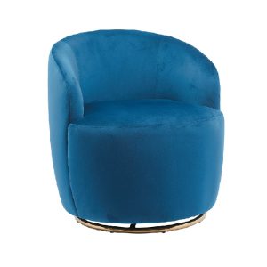 Sillón butaca diseño vintage Art Decó base circular acero dorado y terciopelo azul