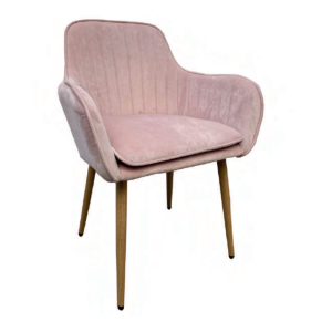Sillón con reposabrazos diseño nórdico vintage terciopelo rosa y patas imitación madera (1)