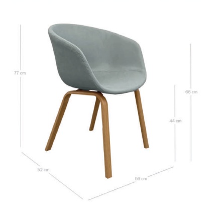 Sillón de diseño nórdico NANTE polipiel rosa con patas acero imitación madera