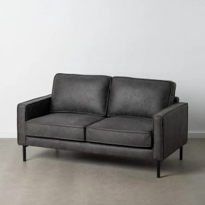Sofá de diseño vintage tapizado color negro con patas de metal color negro