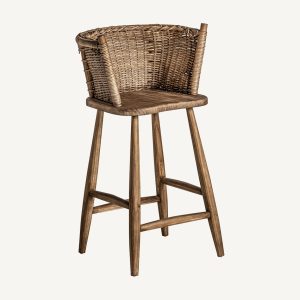 Taburete alto de diseño contemporáneo vintage madera de abeto y mimbre acabado natural