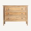 Cómoda de diseño clásico 110 madera de mango acabado natural con 3 cajones y tallas florales
