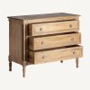 Cómoda de diseño clásico 110 madera de mango acabado natural con 3 cajones y tallas florales 3