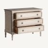 Cómoda de diseño clásico provenzal PISEK 110 madera de mango blanco roto decapado con 3 cajones y tallas florales 3