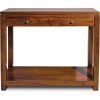 Consola de diseño rústico colonial 120 madera de mindi acabado natural con 2 cajones y balda inferior