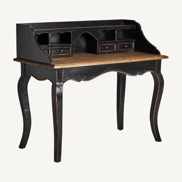 Escritorio diseño clásico vintage SVEG 117 madera de olmo acabado negro y natural con efecto envejecido 2