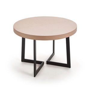 Mesa comedor redonda extensible diseño moderno industrial sobre madera patas metal varias medidas y acabados