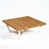 Mesa de centro cuadrada para exterior pata aluminio color piedra y tablero madera natural