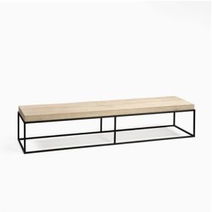 Mesa de centro rectangular gran tamaño diseño industrial madera roble blanqueado y metal negro 1