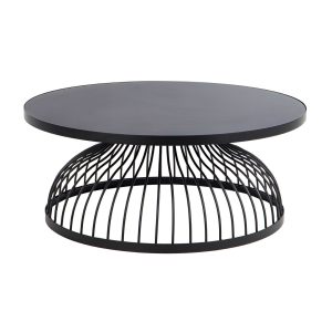 Mesa de centro redonda de diseño moderno GOTEMBURGO Ø90 metal y cristal negro
