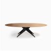 Mesa de comedor ovalada gran tamaño diseño industrial madera de roble y pata central metal negro 2