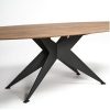 Mesa de comedor ovalada gran tamaño diseño industrial madera de roble y pata central metal negro 3