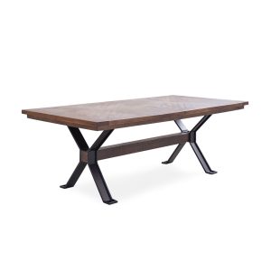 Mesa de comedor rectangular de diseño moderno industrial madera de acacia madera de mango patas cruzadas de hierro