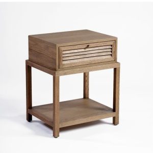 Mesita de noche de diseño colonial madera roble natural cajón persianilla y balda 1