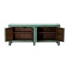 Mueble televisión diseño rústico oriental madera verde con desgastes 2