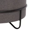 Puff redondo de diseño moderno tapizado capitoné color gris oscuro y patas hierro color negro 6