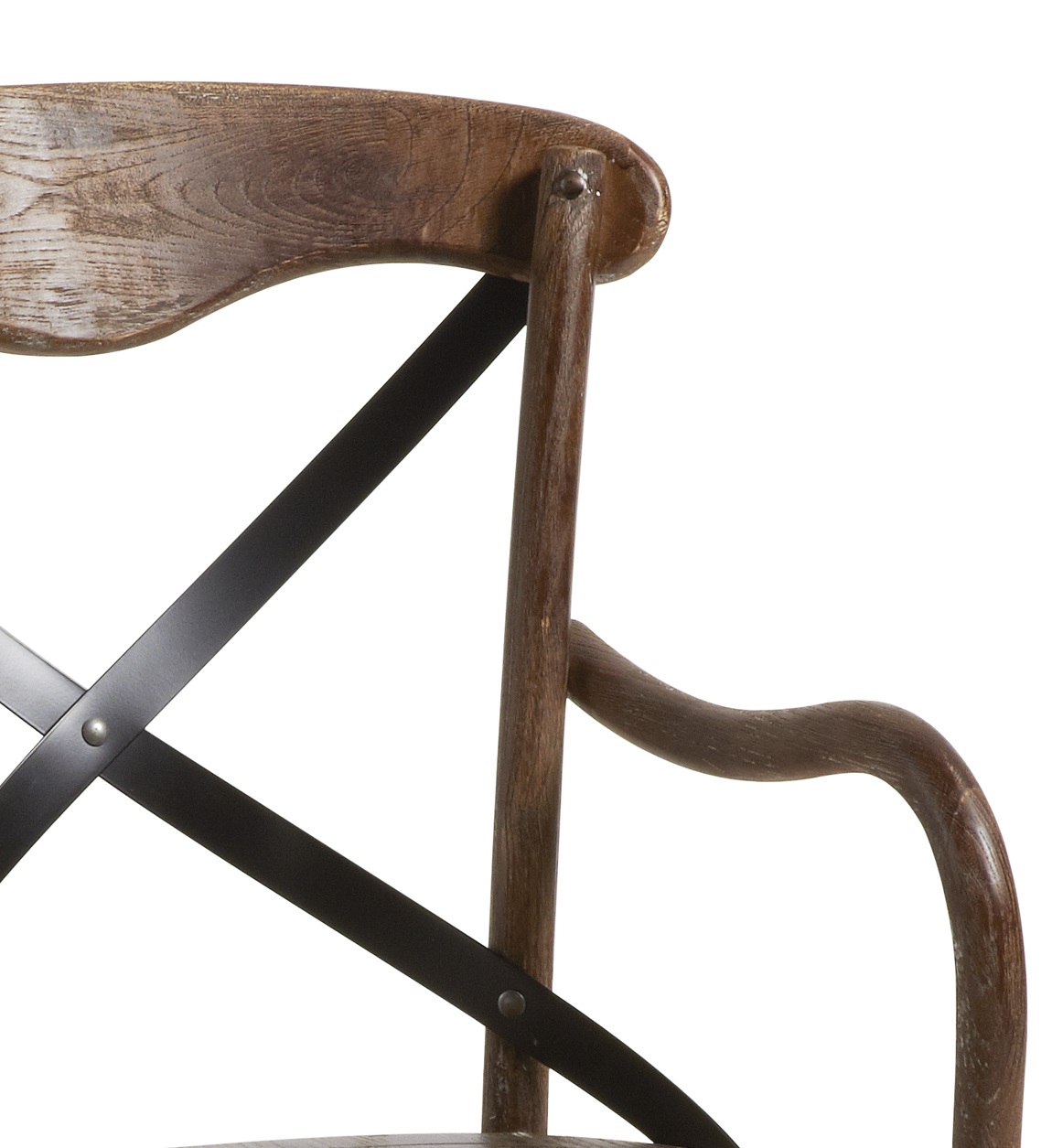 Silla con reposabrazos diseño vintage inspiración Thonet madera de roble y cruz respaldo hierro color negro 2