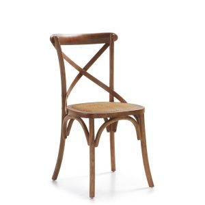 Silla diseño vintage inspiración Thonet cruz madera de roble y asiento de ratán