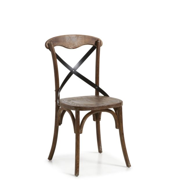 Silla diseño vintage inspiración Thonet madera de roble y cruz respaldo hierro color negro