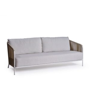 Sofá gran tamaño para exterior diseño vintage aluminio blanco cuerda y tapizado beige 1
