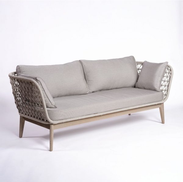 Sofá para interior y exterior de diseño vintage 202 madera de eucalipto y cuerda color blanco grisáceo 1