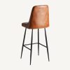 Taburete alto de diseño vintage DEXTER piel marrón con capitoné y patas de hierro negro 4