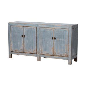 Aparador diseño rústico oriental madera azul grisáceo con muchos desgastes