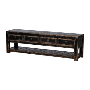 Aparador gran tamaño diseño rústico oriental madera negro con desgastes